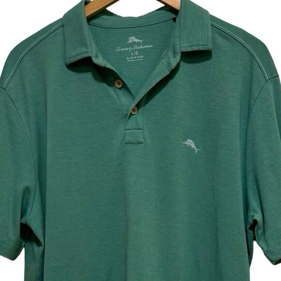Mens Heathered green Tommy Bahama Stretchy Short Sleeve Polo L Large golf - Picture 2 of 5